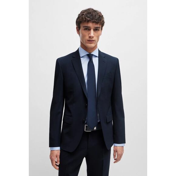 HUGO BOSS Men's Slim Fit Suit Jacket sz 42L Navy Blue Wool Stretch H-Huge-224 - Picture 1 of 10